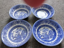 4 x English Ironstone Tableware Willow Bowls Vintage Blue White 16cm EIT