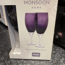 Pair of Denby " MONSOON HOME " Set of 2 Purple Red Wine Glasses...Gift Boxed