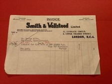 Smith & Wellstood Ltd London 1933 Fire Door Handle Receipt R41467