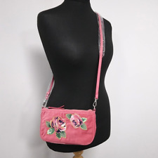 Cath Kidston Pink Velvet Crossbody Bag w/Embroidered Roses & Multiple Straps