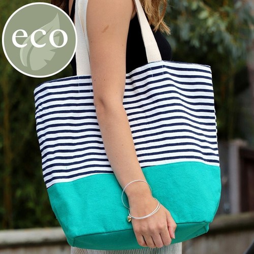 Pom stripe beach bag jade - pom,