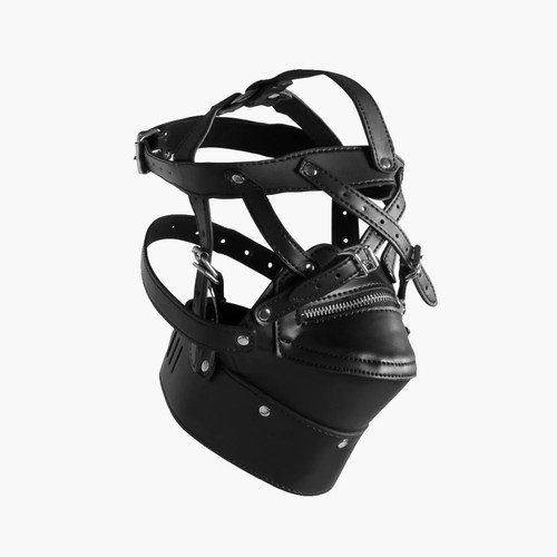 Leather bdsm hood - zip, mouth