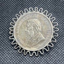 Old Antique Silver Coin Brooch - Handmade 1897 Zar South Africa 