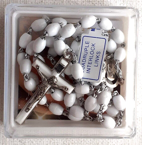 Plastic rosary white - ,