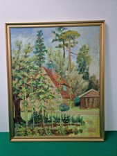 Framed Unsigned Oil on Board English Country Garden Painting