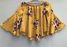 Ladies Off Shoulder Top Size S-M Mustard Floral 3/4 Sleeves QED London New