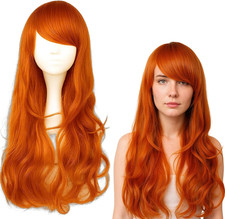 Long Orange Wig, Ginger Curly