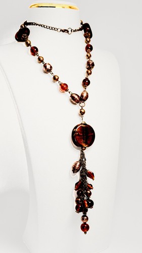 Necklace long brown amber - necklace,