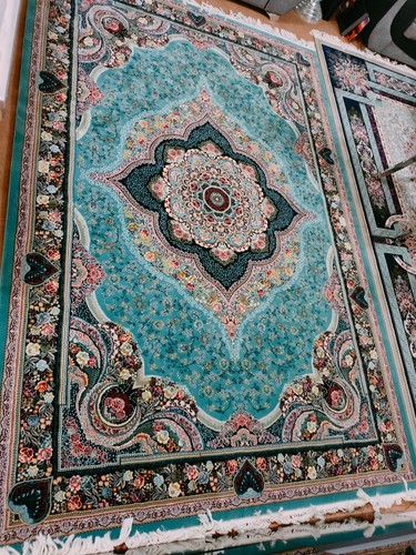 Blue teal carpet - blue/teal, hand