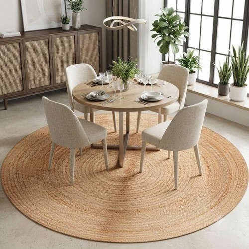 Rug jute round natural 100 - natural, 100%