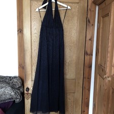 Zara Sparkly Blue & Black Long Halter neck Dress XS VGC