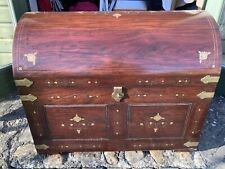 Vintage Hardwood Inlaid Domed Chest Trunk