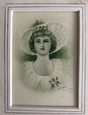 Antique Portrait Miniature 1899 – Lady in Hat Signed D.C.B.D. Original Artwork