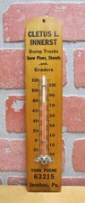 CLETUS INNERST DUMP TRUCKS SNOW PLOWS SHOVELS JACOBUS PA Old Ad Thermometer Sign