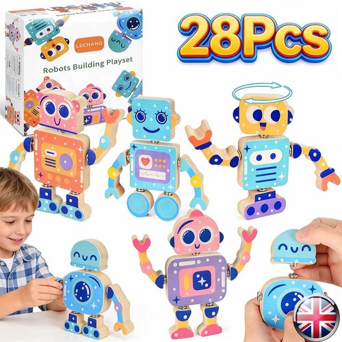 28pcs robot wooden building - robot,