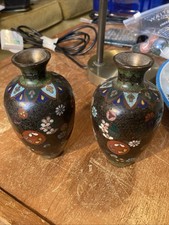A Pair Of Vintage 12cm Tall Cloisonné Vases