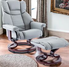 Leather Recliner Chair Armchair Lounge Sofa Swivel Chair W/ Foot Stool Wood Base