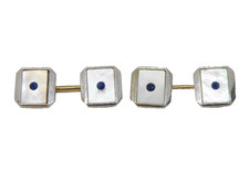 9ct Yellow Gold, Platinum, Pearl, Sapphire Cufflinks Antique 1948 Birmingham