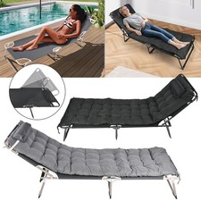 Reclining Sun Lounger Garden Folding Chair Bed Recliner Beach Camping with mat