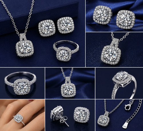 Silver crystal jewelry set - crystal,