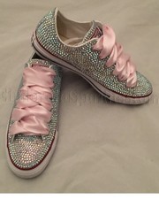 Customised Converse Wedding Prom Trainers Sparkly Bling Pearl Rhinestone Crystal