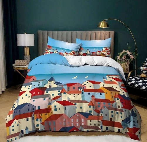Seaside houses quilt cover - houses,