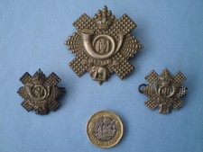 Highland Light Infantry Victorian Glengarry Badge & Facing Pair of Collar Badges