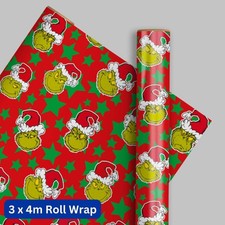The Grinch Wrapping Paper Christmas 4m x3 Roll Wraps 12m Total Length