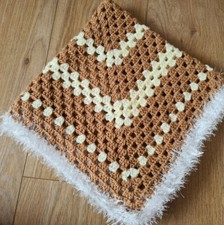 Hand knitted Romany Bling baby crochet Blanket, cream 62 cm ,square 