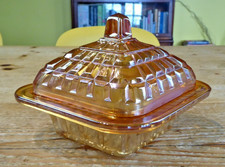 VINTAGE CARNIVAL IMPERIAL RADIUM MARIGOLD WAFFLE BLOCK BUTTER DISH Diamond