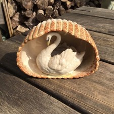 Old Antique Possibly Staffordshire Ceramic Swan Figure Within A Mount