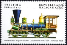 Baldwin Locomotive Works 1846 Eight-Coupled 0-8-0 Steam Train Stamp (USA)