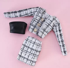 Frenchy Plaid Jacket Skirt White Dress Suit Clothing Clothes Doll Outfit Sindy