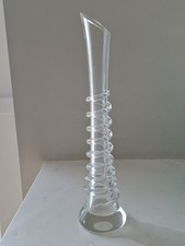 Long Stem Glass Vase Applied Rigaree Spiral Asymmetrical Diagonal Rim 14"