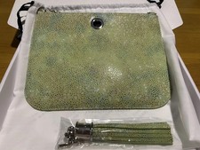 Brand New Sarah Haran Lime Fizz Shagreen leather Ivy & Tassel Silver Hardware