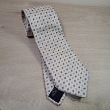 Burberry London Tie Beige Blue Square Pattern Textured 100% Silk Made in Italy