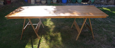 Trestle Table Handmade 94" x 39" Pine/Folding Legs (Unattached) Stained Rustic