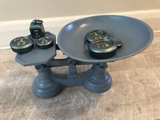 Old Vintage Up-Cycled Domestic Kitchen Weighing Scales Ib & Oz Blue/Gold Colour