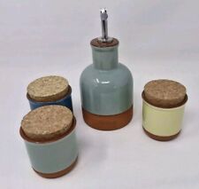 Set of 3 Jamie Oliver Terracotta Small Jars with Cork Lids and Vinegar Bottle