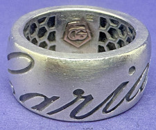 CLOGAU SOLID SILVER & WELSH ROSE GOLD THICK BAND RING SIZE O ENGRAVED "CARIAD"