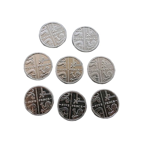 Five pence shield coins - x8,