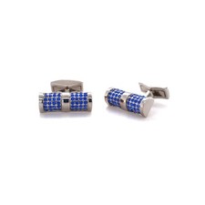 PD Man England Bar Cufflinks With Blue Crystal In Rhodium Plate - 1 Pair