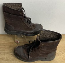 Hotter Ascot Ankle Boots Sherpa Faux Fur Brown Leather Suede Lace Up UK3 VGC