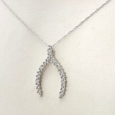 10k White Gold Natural Diamond Wishbone Pendant Necklace 18in Lucky Charm
