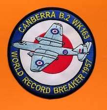 Canberra B.2 WK163 - World Record Breaker 1957 embroidered patch (New)