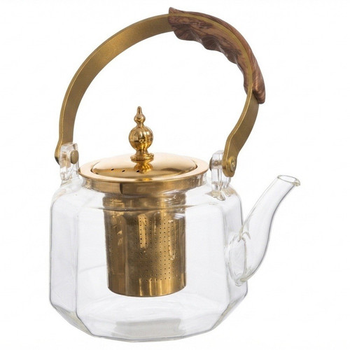 Clear glass teapot with gold - clear,