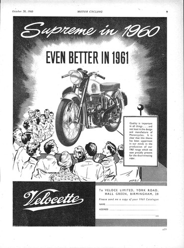 1960 advert for - advert, velocette