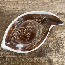 Llanfair Ym Muallt Pottery Trinket Dish Sgraffito Vintage Teardrop Studio Dragon