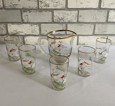 ?6 Piece Hunting Theme Jug & 5 Matching Glasses 1950s Gilding Mint Condition?