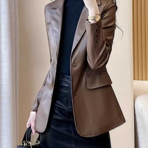 Women faux leather - faux, blazer